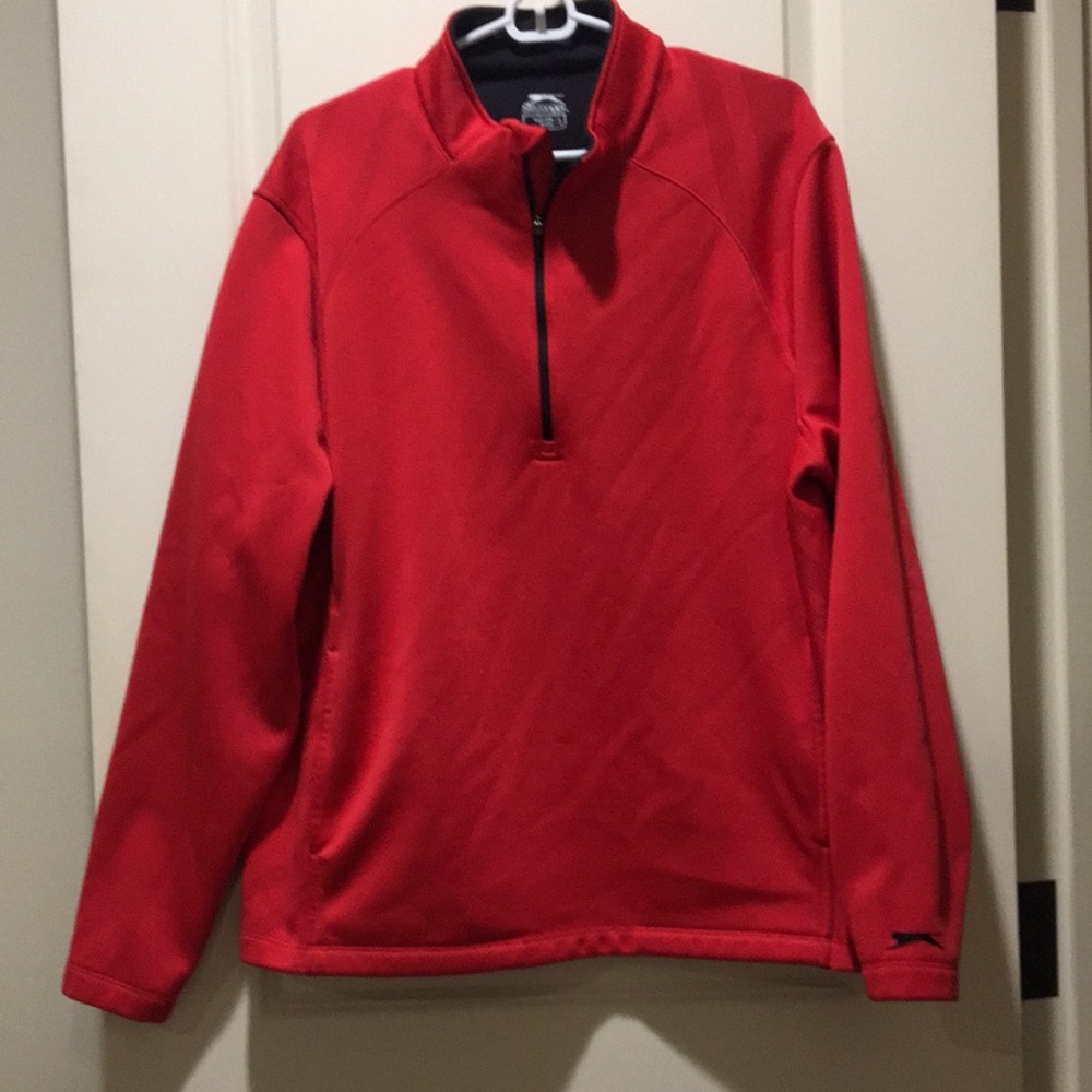 Slazenger men 1/4 Zip Pullover Sweatshirt jacket Fleece lined pockets size L red